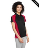 Clearance - Harriton M385W Ladies' Advantage Snag Protection Plus IL Colorblock Polo | Black/ Red/ Dark Charcoal