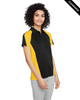 Clearance - Harriton M385W Ladies' Advantage Snag Protection Plus IL Colorblock Polo | Black/ Sunny Yellow/ Dark Charcoal