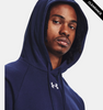Clearance - Under Armour 1379757 Men's Rival Fleece Hooded Sweatshirt | Midnight Navy/White