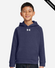 Clearance - Under Armour 1379792 Youth Rival Fleece Hooded Sweatshirt | Midnight Navy/ White