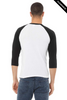 Clearance - Bella+Canvas 3200 Unisex ¾ Sleeve Baseball Tee | White/ Black