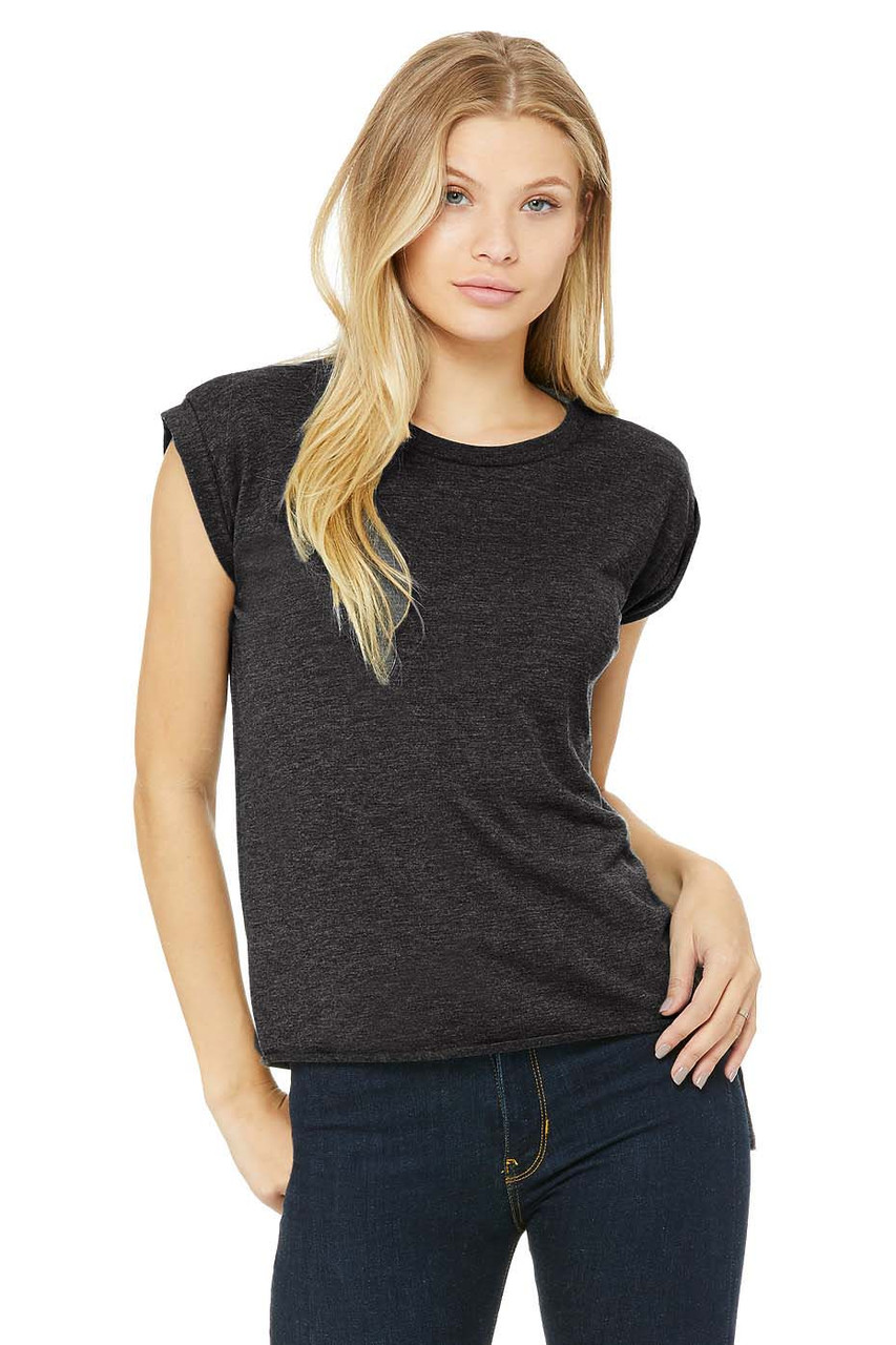 Bella+Canvas 8804 Women's Flowy Muscle T-Shirt with Rolled Cuff ...