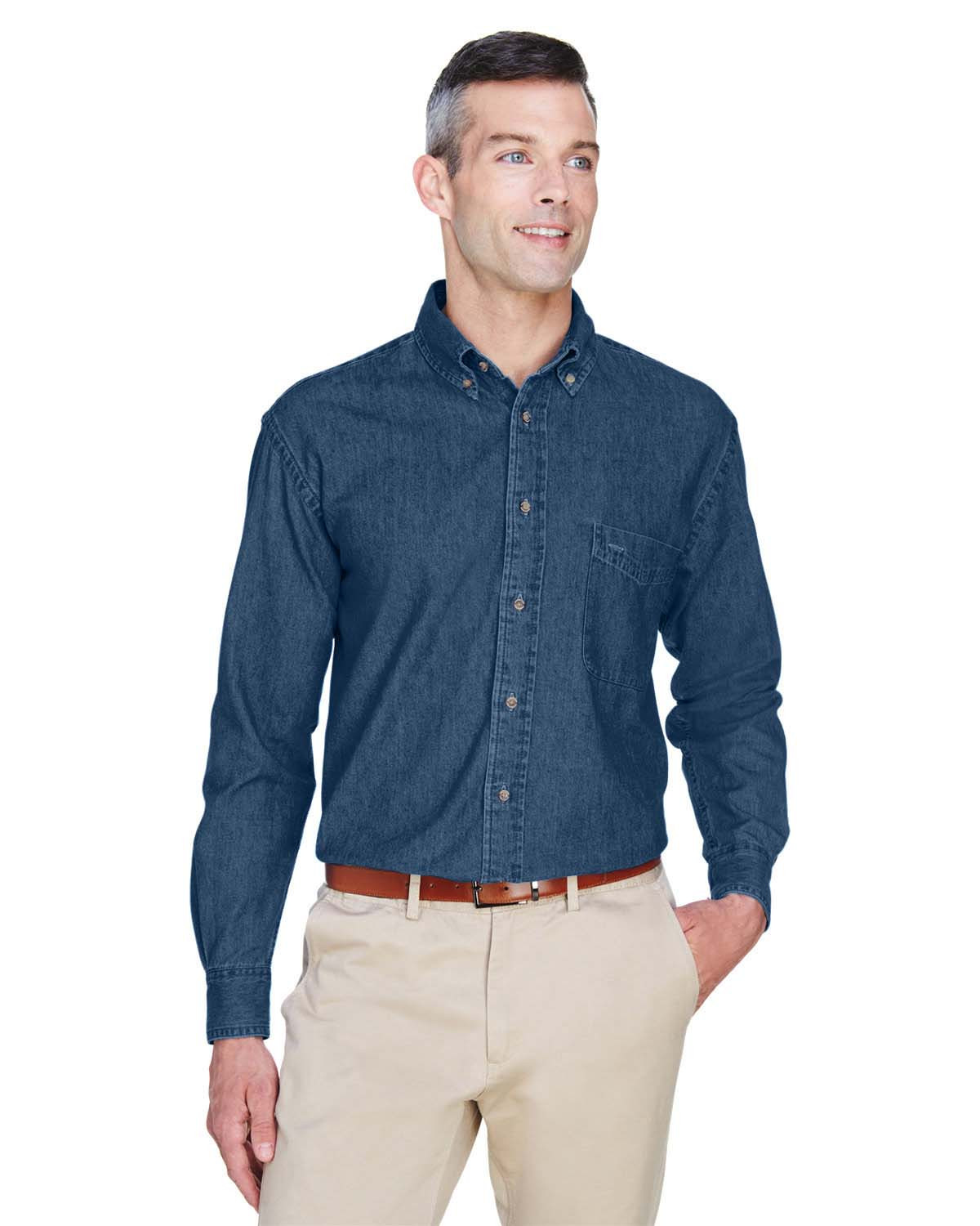 Harriton M550 Long Sleeve Denim Shirt - BlankClothing.ca