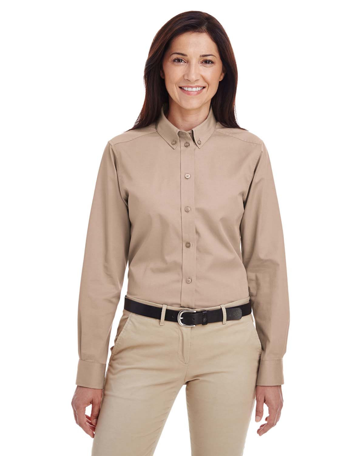 Harriton M581W Ladies' Foundation 100% Cotton Long-Sleeve Twill