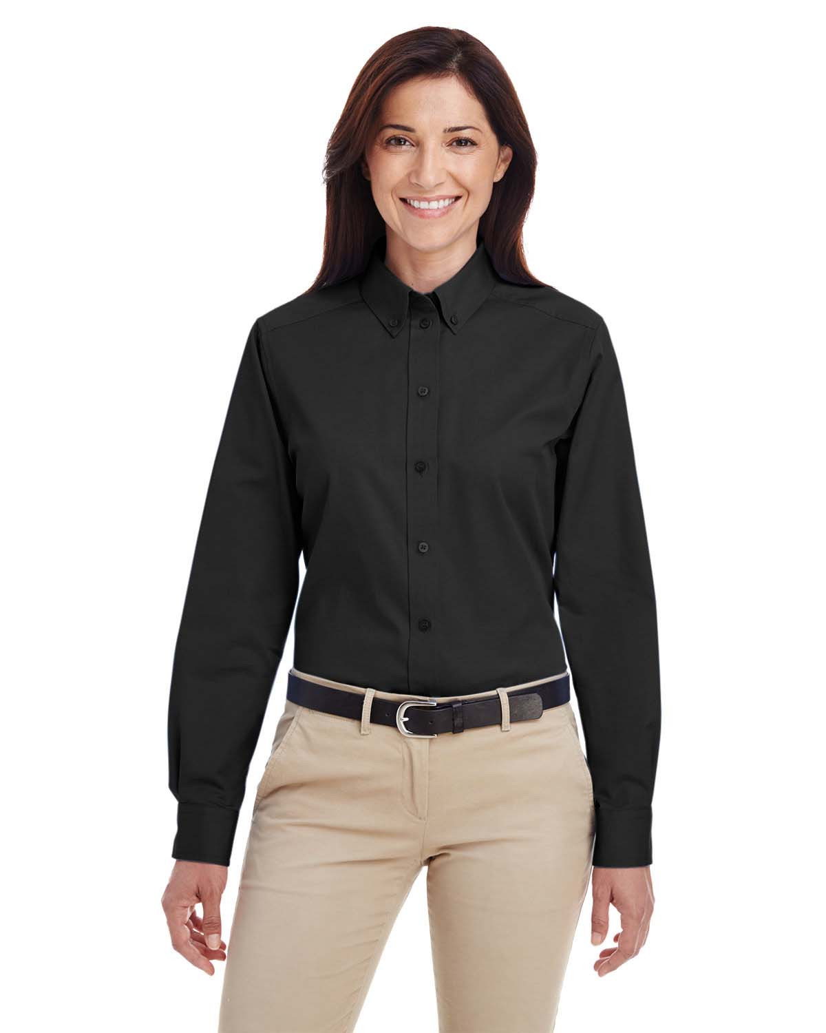 Harriton M581W Ladies' Foundation 100% Cotton Long-Sleeve Twill Shirt with  Teflon™