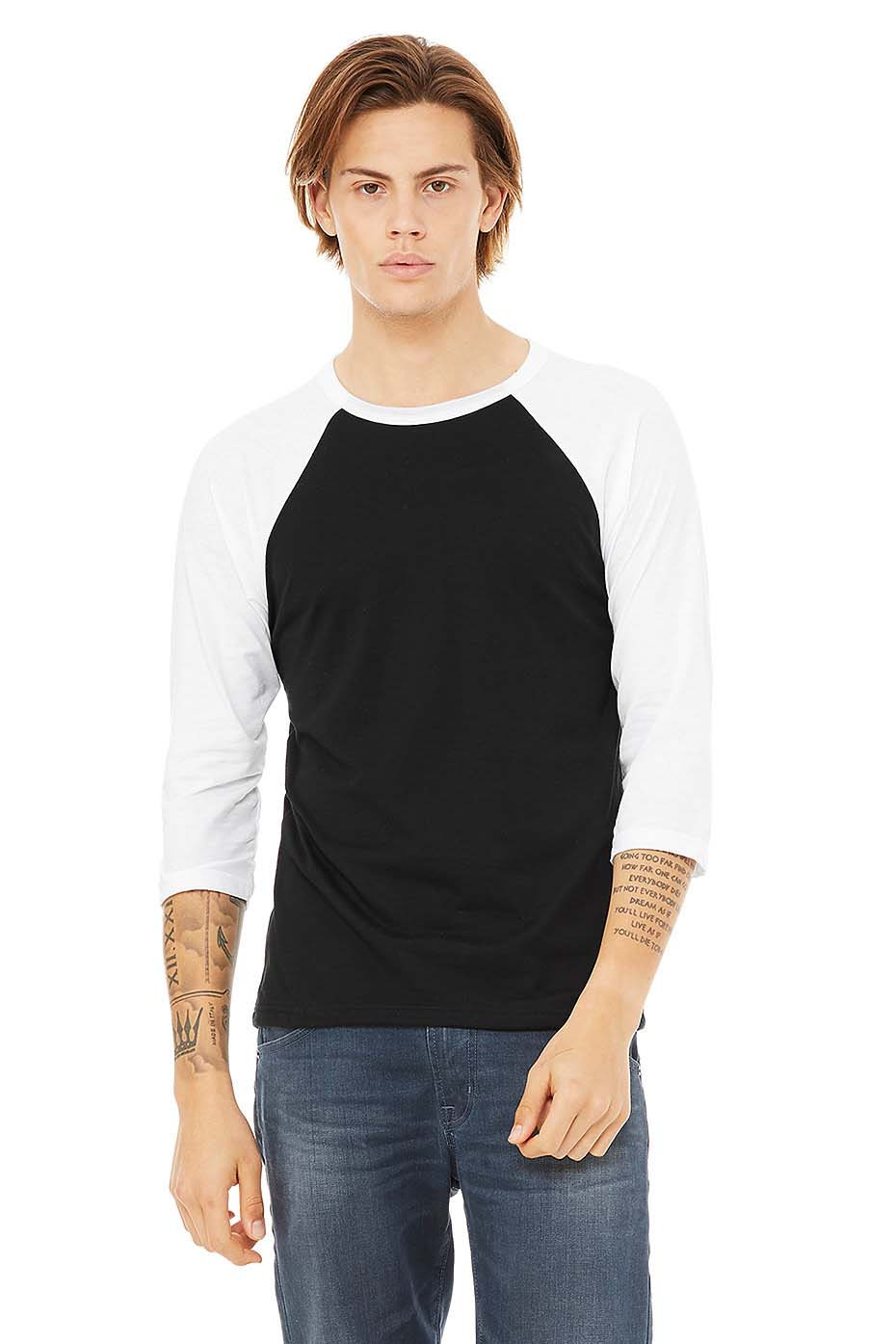 black and white baseball tee long sleeve