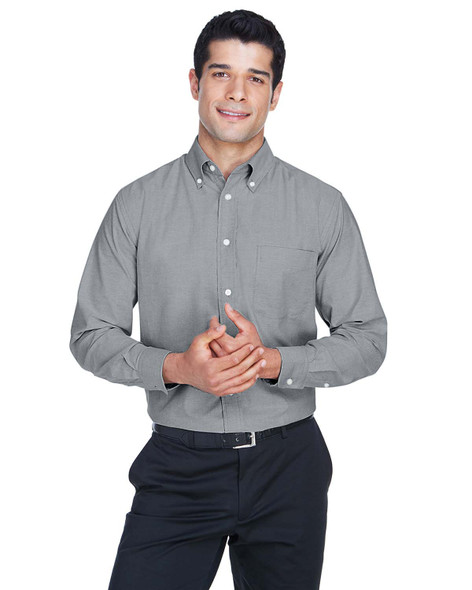 Harriton M600 Long Sleeve Oxford Shirt with Stain-Release | Oxford Grey