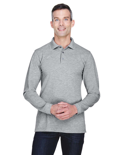 Harriton  M265L Men's 5.6 oz. Easy Blend Long-Sleeve Polo Shirt | Grey Heather