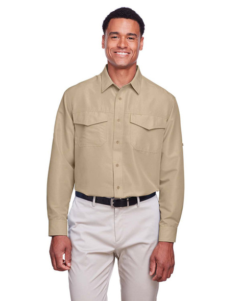 Harriton M580L Men's Key West Long-Sleeve Performance Staff Shirt | Khaki