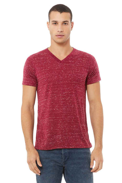 Bella+Canvas 3655 Unisex Textured Jersey V-Neck T-Shirt | Maroon Marble