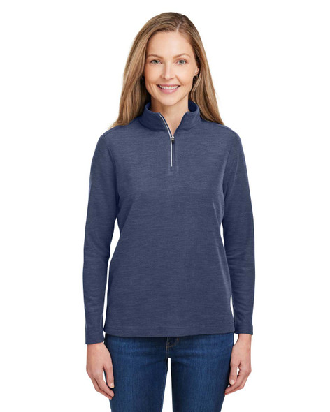 Core365 CE405W Ladies' Fusion ChromaSoft™ Pique Quarter-Zip Sweatshirt | Classic Navy Heather