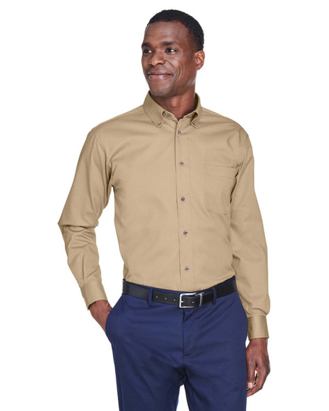 Harriton M500T Tall Easy Blend™ Long-Sleeve Twill Shirt with Stain-Release | Stone