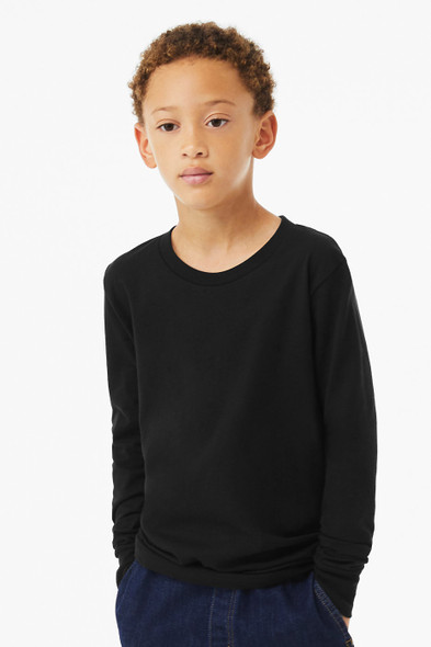 Bella + Canvas 3501YCV Youth Heather CVC Long-Sleeve T-Shirt | Solid Black Blend