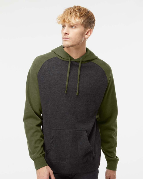 Independent Trading Co. IND40RP Raglan Hooded Sweatshirt | Charcoal Heather/ Army Heather