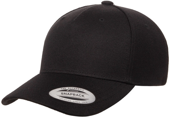 Yupoong 5789M Premium Five-Panel Curved Visor Snapback Cap | Black