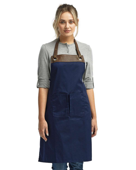 Artisan Collection by Reprime  RP123 Espresso Bib Apron with Pockets | Navy/ Brown