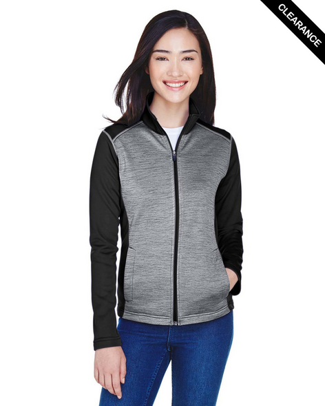 Clearance - Devon & Jones DG796W Ladies' Newbury Colorblock Malange Fleece Full-Zip Sweater | Black Heather/ Dark Grey Heather Clearance - Devon & Jones DG796W Ladies' Newbury Colorblock Malange Fleece Full-Zip Sweater | Black Heather/ Dark Grey Heather