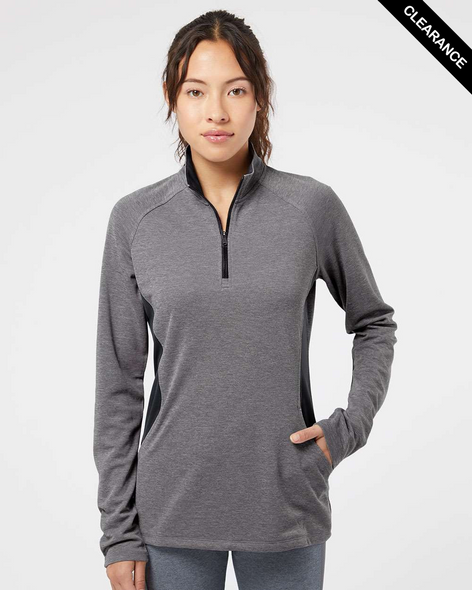 Clearance - Adidas A281 Women's Lightweight Quarter-Zip Pullover | Black Heather/ Carbon