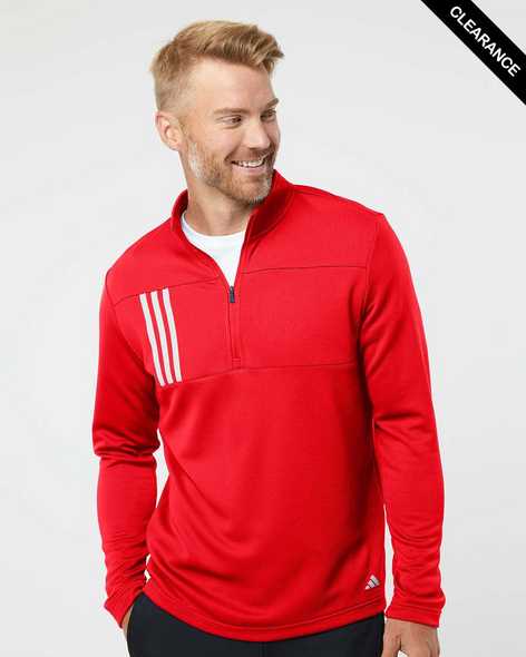 Clearance - Adidas A482 3-Stripes Double Knit Quarter-Zip Pullover Shirt | Team Collegiate Red/ Grey Two