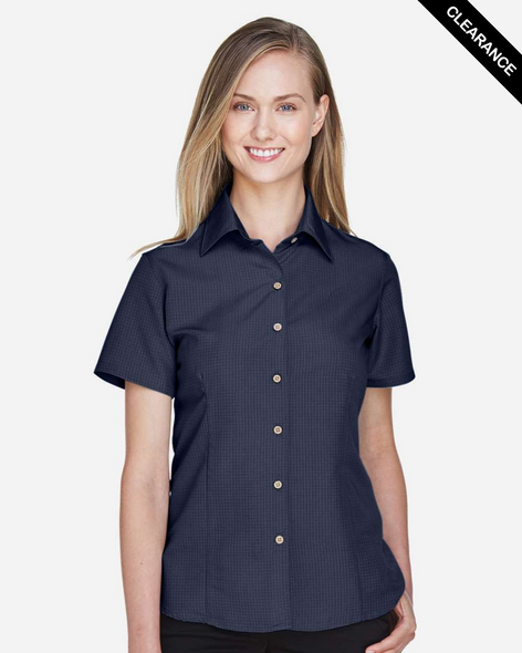 Clearance - Harriton M560W Women's Barbados Textured Camp Shirt | Navy