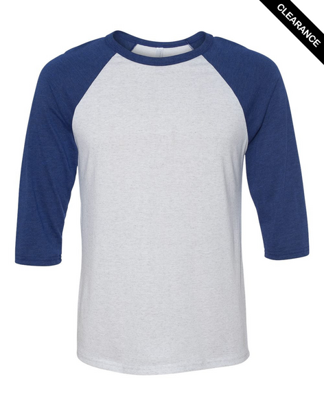 Clearance - Bella+Canvas 3200 Unisex ¾ Sleeve Baseball Tee | White Fleck/ Navy Triblend