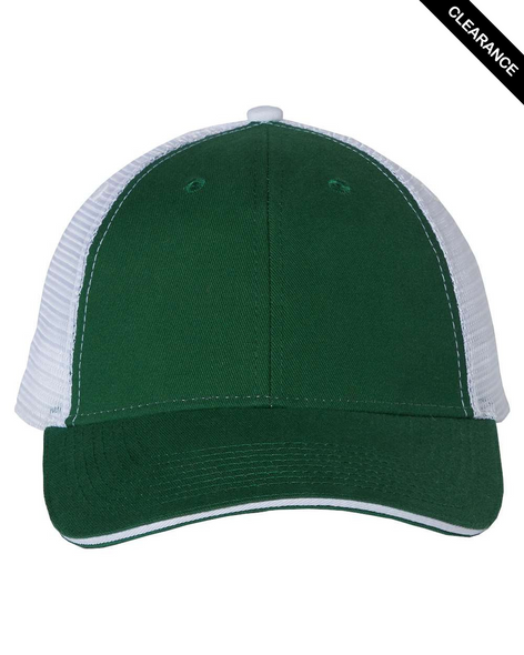 Clearance - Valucap S102 Sandwich Trucker Cap | Dark Green/ White