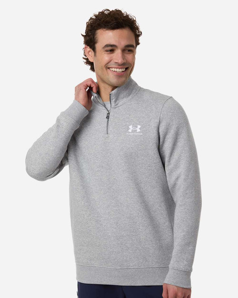 Under Armour 6012710 Men's Icon Fleece Quarter-Zip Pullover | Mod Grey Light Heather/ White