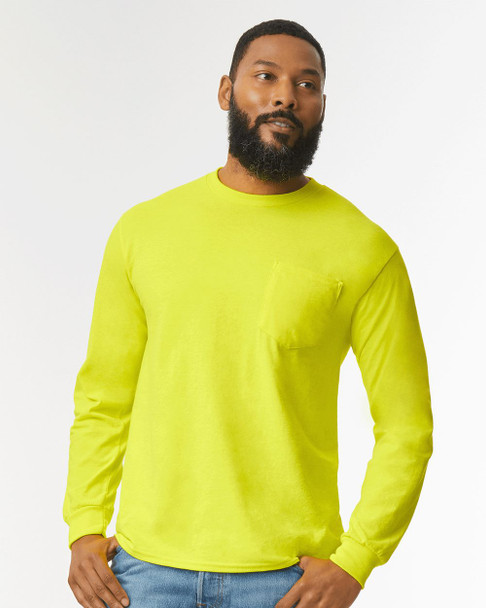 Gildan G241 Ultra Cotton Long Sleeve Pocket T-Shirt | Safety Green
