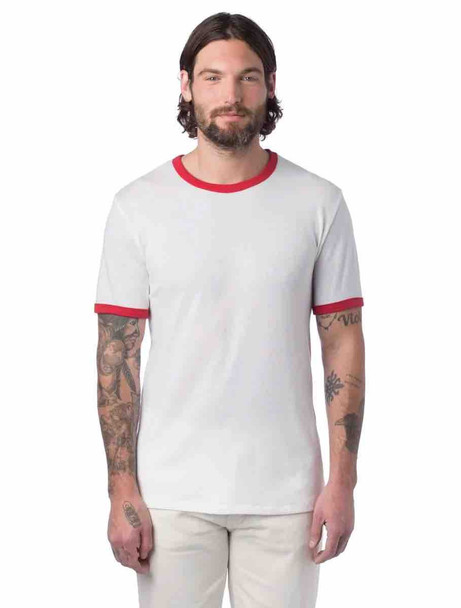 Alternative Apparel 5103BP Unisex Vintage Jersey Keeper Ringer T-Shirt | White/ Red