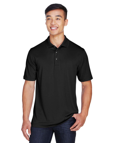 Harriton M345 Snap Placket Performance Polo Shirt | Black