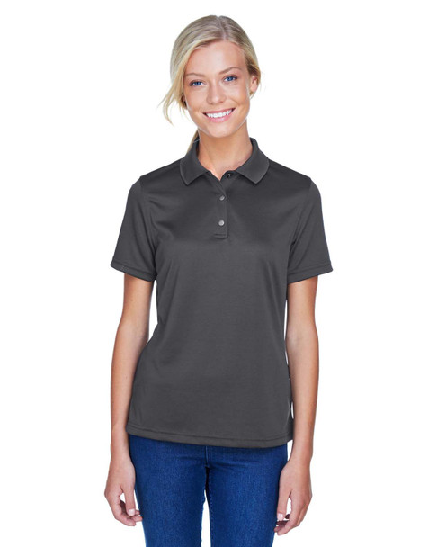 Harriton M345W Ladies' Snap Placket Performance Polo Shirt | Dark Charcoal