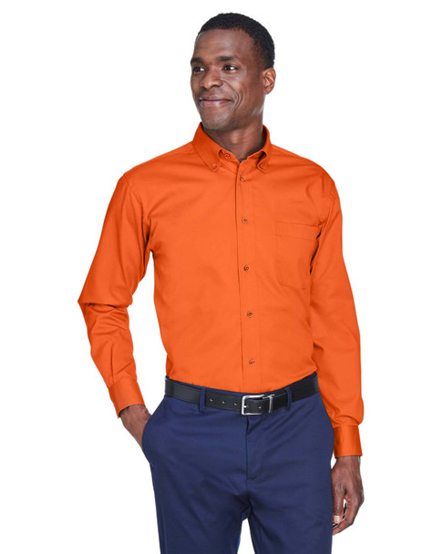 Harriton M500 Easy Blend Long-Sleeve Twill Shirt with Stain-Release | Team Orange