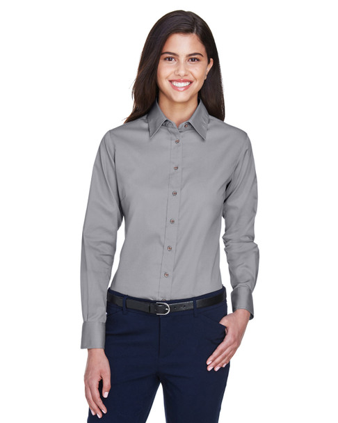 Harriton M500W Easy Blend Long-Sleeve  Shirt Twill Shirt with Stain-Release | Dark Grey
