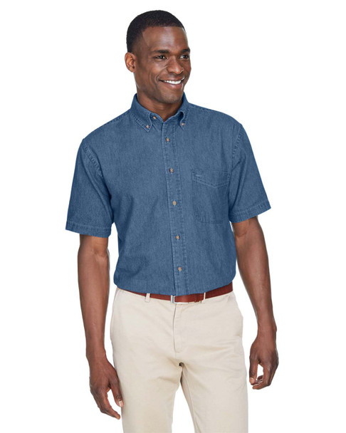 Harriton M550S Short Sleeve Denim Shirt | Light Denim