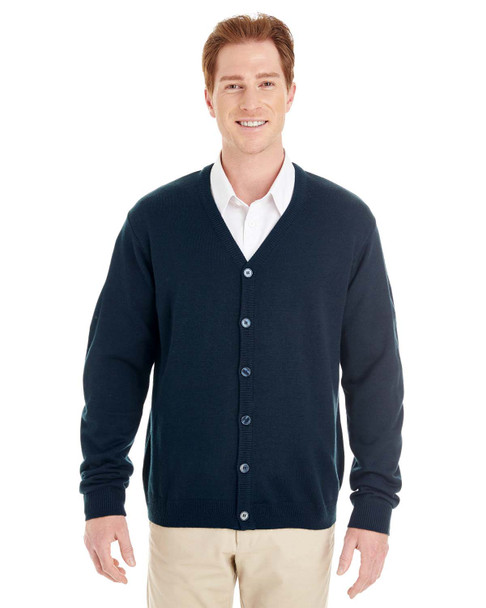 Harriton M425 Men's Pilbloc™ V-Neck Button Cardigan Sweater | Dark Navy