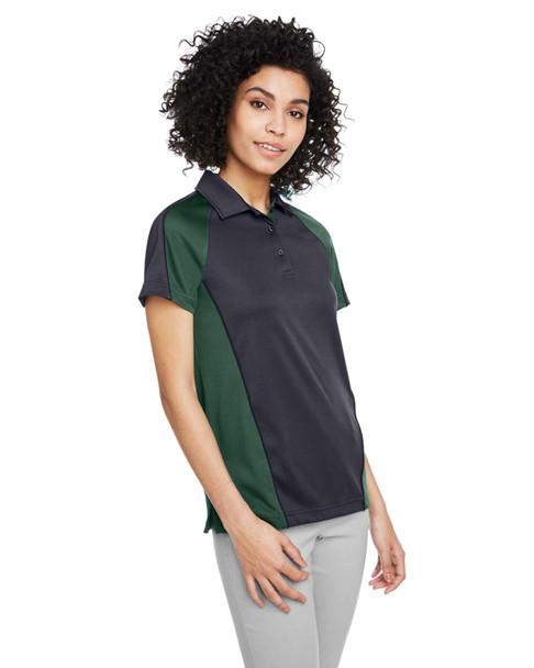 Harriton M385W Ladies' Advantage Snag Protection Plus IL Colorblock Polo | Dark Charcoal/ Dark Green/ Black