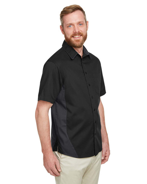 Harriton M586 Men's Flash IL Colorblock Short Sleeve Shirt | Black/ Dark Charcoal