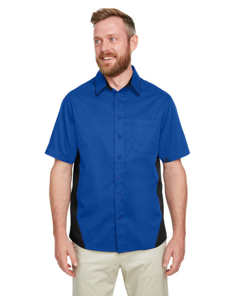 Harriton M586 Men's Flash IL Colorblock Short Sleeve Shirt | True Royal/ Black