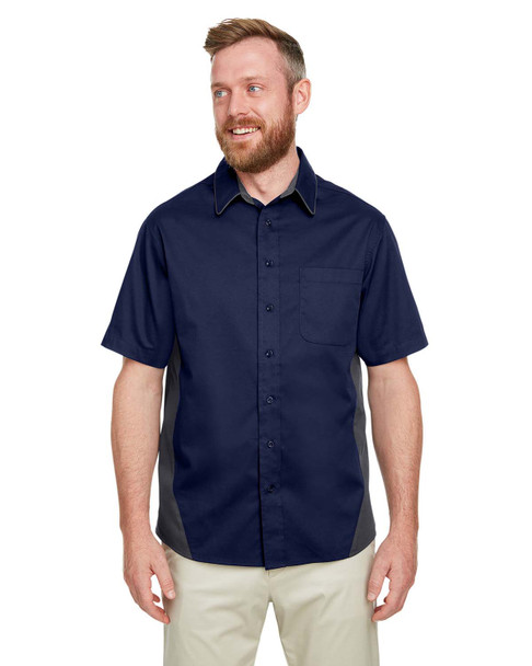 Harriton M586 Men's Flash IL Colorblock Short Sleeve Shirt | Dark Navy/ Dark Charcoal