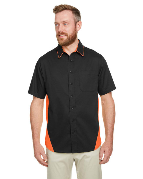 Harriton M586 Men's Flash IL Colorblock Short Sleeve Shirt | Black/ Team Orange