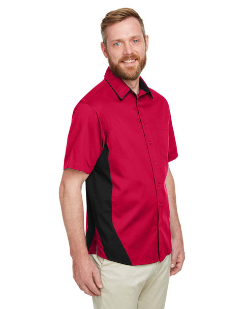 Harriton M586T Men's Tall Flash IL Colorblock Short Sleeve Shirt | Red/ Black