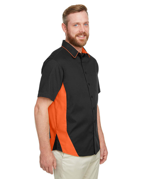 Harriton M586T Men's Tall Flash IL Colorblock Short Sleeve Shirt | Black/ Team Orange