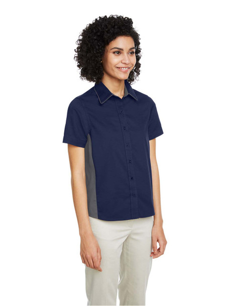 Harriton M586W Ladies' Flash IL Colorblock Short Sleeve Shirt | Dark Navy/ Dark Charcoal