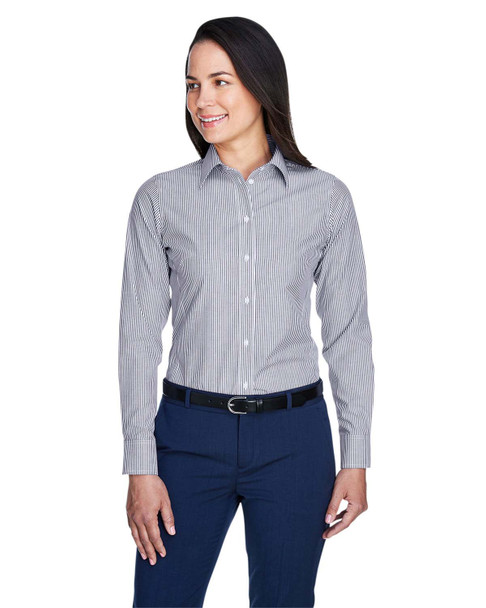 Devon & Jones D645W Crown Collection Ladies' Banker Stripe Shirt | Navy