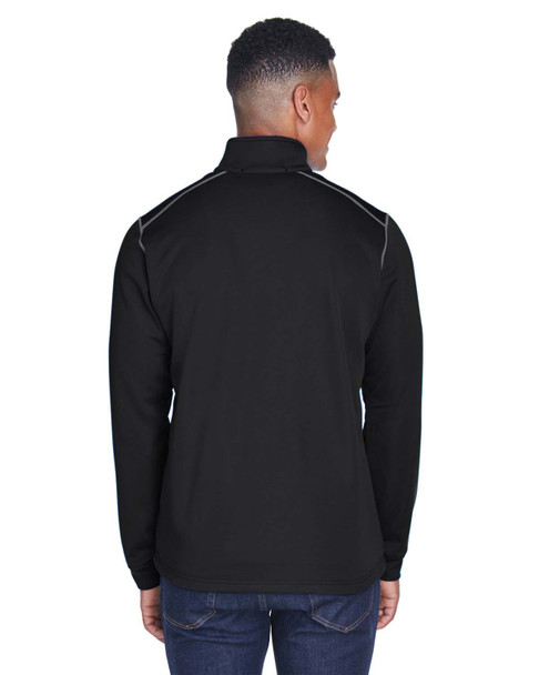 Devon & Jones DG796 Men's Newbury Colorblock Malange Fleece Full-Zip Sweater | Black Heather/ Dark Grey Heather