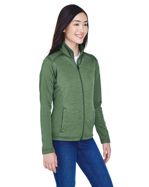 Devon & Jones DG796W Ladies' Newbury Colorblock Malange Fleece Full-Zip Sweater | Forest/ Forest Heather