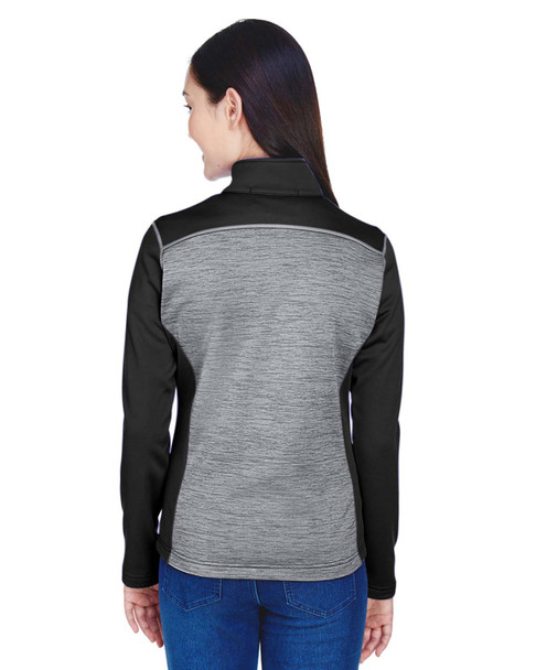 Devon & Jones DG796W Ladies' Newbury Colorblock Malange Fleece Full-Zip Sweater | Black Heather/ Dark Grey Heather