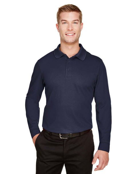 Devon & Jones DG20LT Men's Tall CrownLux Performance Plaited Long-Sleeve Polo Shirt | Navy