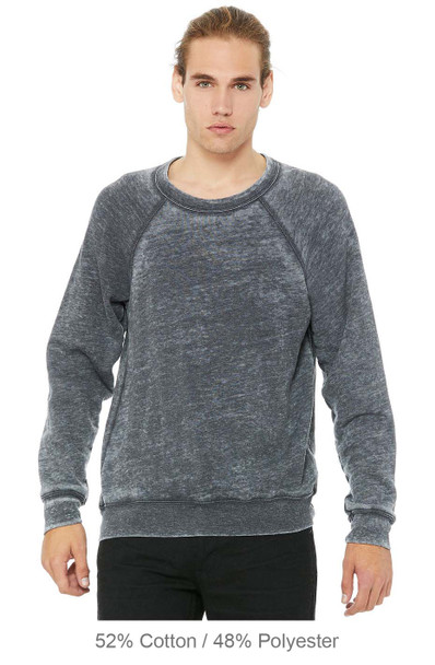 Bella+Canvas 3901 Unisex Fleece Raglan Crewneck Sweatshirt | Grey Acid Fleece