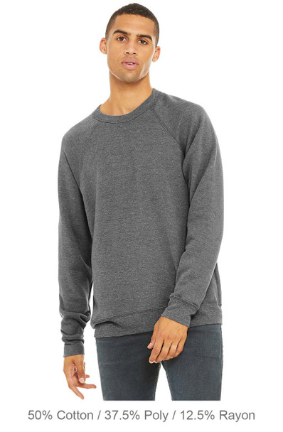 Bella+Canvas 3901 Unisex Fleece Raglan Crewneck Sweatshirt | Grey Triblend